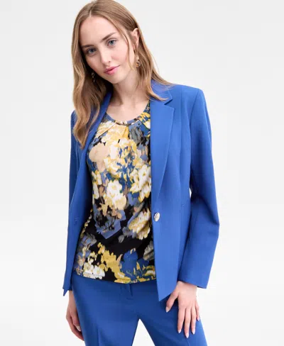 Kasper Abstract Print Hardware Detail Sleeveless Knit Top In Blue