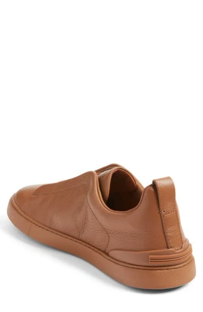 Zegna Triple Stitch Deerskin Leather Slip-on Sneaker In Brown