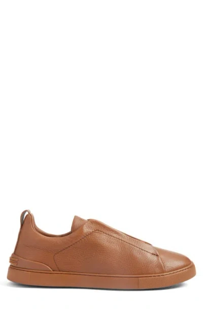 Zegna Triple Stitch Deerskin Leather Slip-on Sneaker In Brown