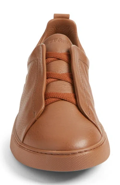 Zegna Triple Stitch Deerskin Leather Slip-on Sneaker In Brown