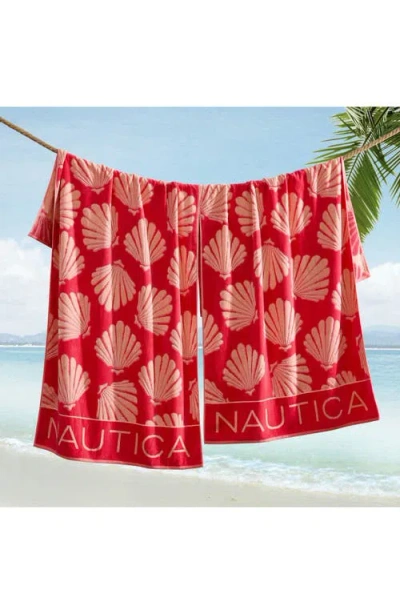 Nautica Seashell Seashore Jacquard Beach Towel Set, 68" X 36" In Red