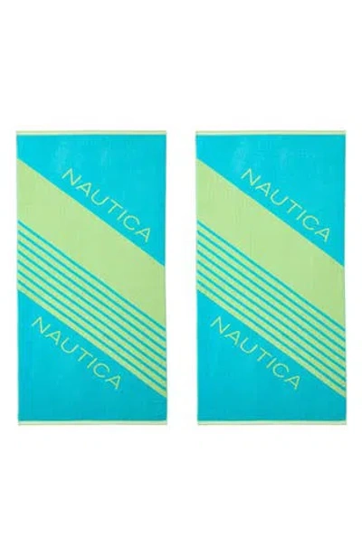 Nautica Set Of 2 Cotton Blend Terry Beach Towels In Blue