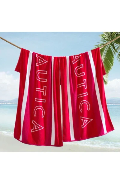 Nautica Logo Stripe Jacquard Beach Towel Set, 68" X 36" In Red