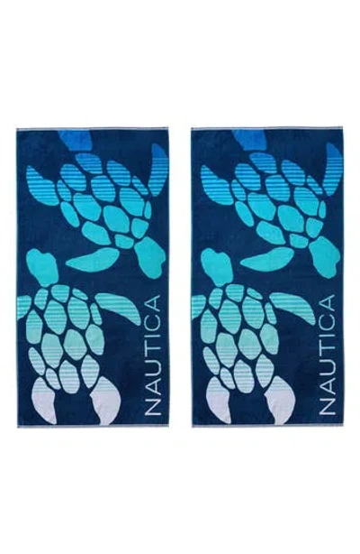 Nautica Turtle Beach Jacquard Beach Towel Set, 68" X 36" In Blue