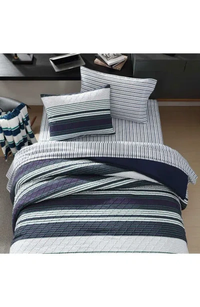 Nautica Lakefront Embossed Stripe Microfiber Comforter, Sheets & Throw Set In Blue
