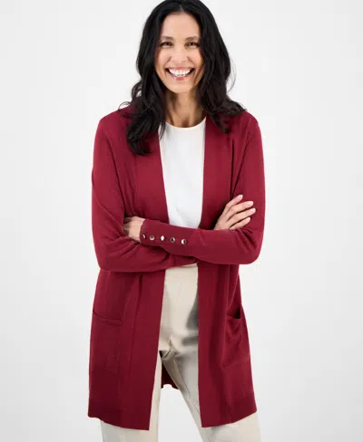 Jm Collection Womens Button Sleeve Flyaway Cardigan Pp 4x Created For Macys In Brown