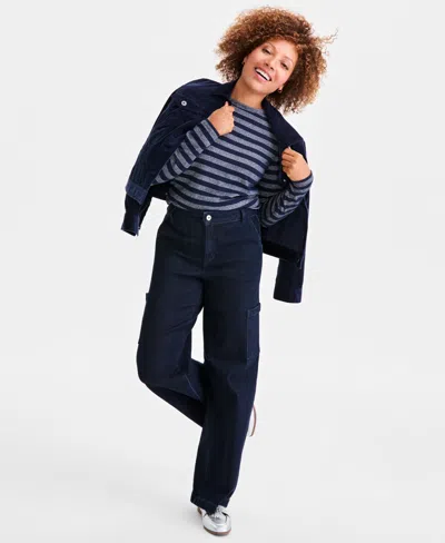 Style & Co Women's Printed Boat Neck Long-sleeve T-shirt, Exclusively At Macy's In Blue