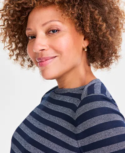 Style & Co Women's Printed Boat Neck Long-sleeve T-shirt, Exclusively At Macy's In Blue