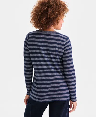 Style & Co Women's Printed Boat Neck Long-sleeve T-shirt, Exclusively At Macy's In Blue