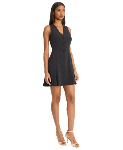 Donna Morgan V Neck Button Front Mini Dress In Black