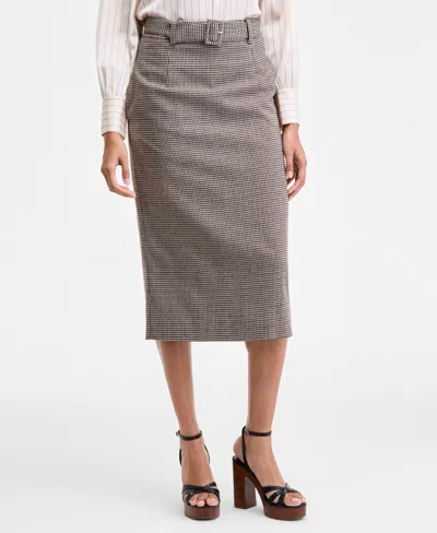 French Connection Women's Houndstooth Belted Midi Skirt In Multi
