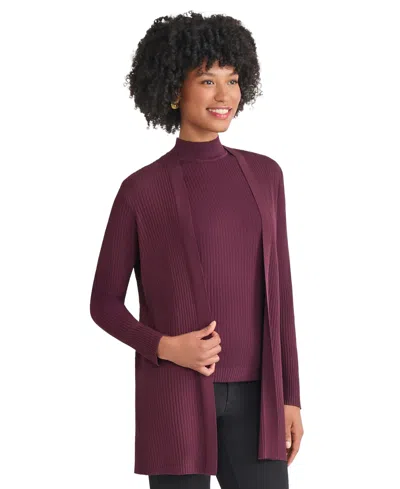 Jones New York Women's Sutton Ribbed Long-sleeve Cardigan Sweater In Burgundy