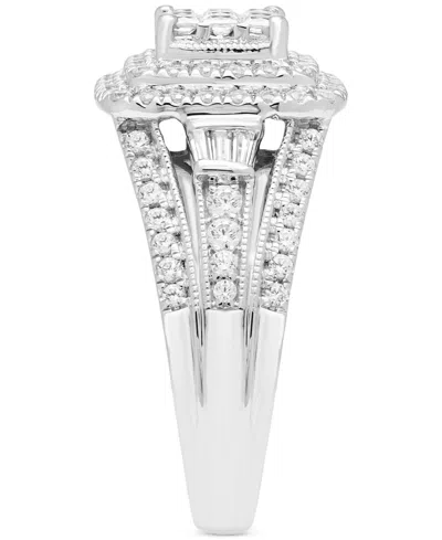Macy's Diamond Princess Shaped Cluster Multirow Engagement Ring (1 Ct. T.w.) In 14k White Gold In Silver