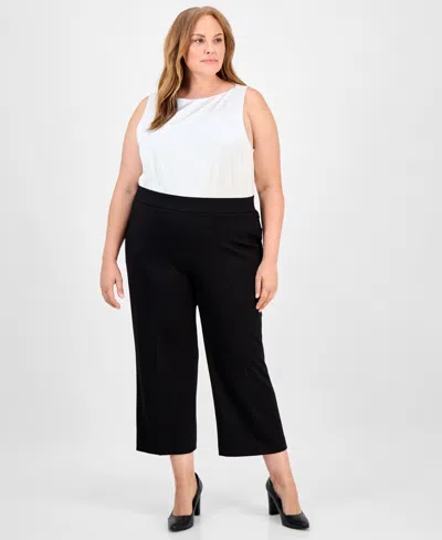 Anne Klein Plus Size Cropped Wide-leg Pull-on Pants In Black
