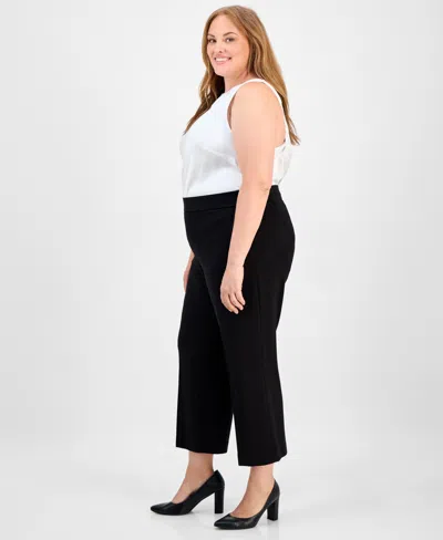Anne Klein Plus Size Cropped Wide-leg Pull-on Pants In Black