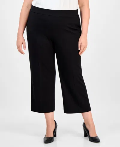 Anne Klein Plus Size Cropped Wide-leg Pull-on Pants In Black