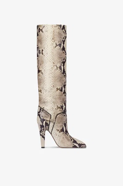 Paris Texas Boots In Natural Printed Python Leather. In Animal Print
