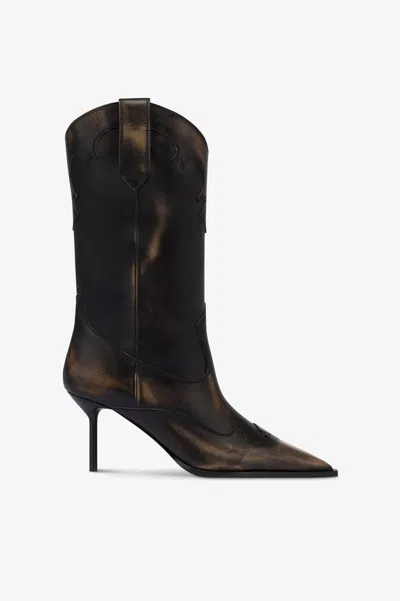 Paris Texas Western Inspired Mid-calf Stiletto Boots In Animal Print