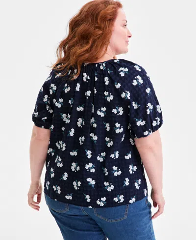 Style & Co Plus Size Floral-print Puff-sleeve Top In Multi
