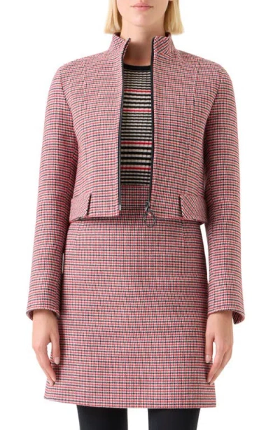 Akris Punto Houndstooth Virgin Wool Crop Jacket In Pink