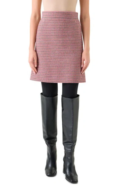 Akris Punto Houndstooth Wool Fresco A-line Mini Skirt In Pink