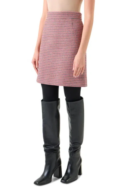 Akris Punto Houndstooth Wool Fresco A-line Mini Skirt In Pink