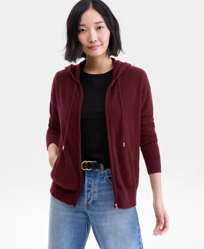 Charter Club Women's 100% Cashmere Zip Hoodie, Macy's Exclusive In Red