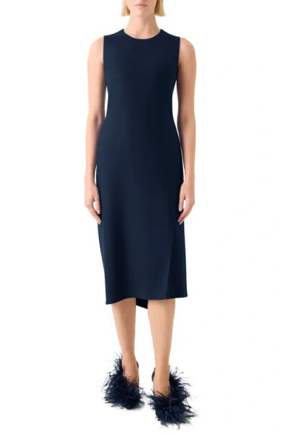 Akris Double Face Wool Flannel Sheath Dress In Blue