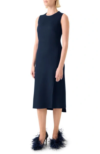 Akris Double Face Wool Flannel Sheath Dress In Blue