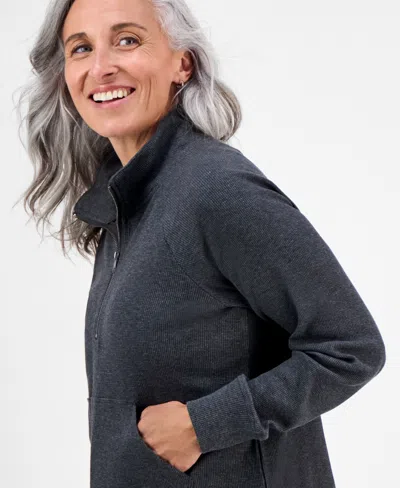 Style & Co Petite Waffle-knit Half-zip Sweatshirt, Macy's Exclusive In Black