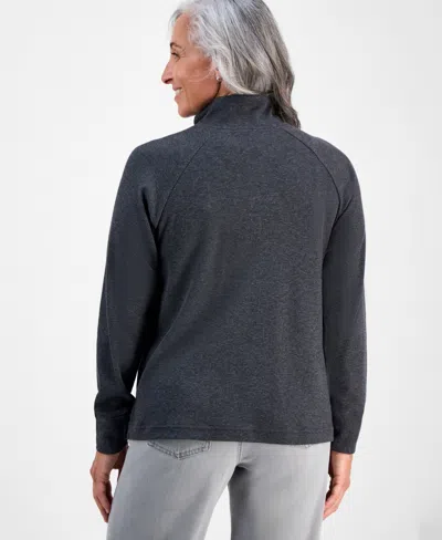 Style & Co Petite Waffle-knit Half-zip Sweatshirt, Macy's Exclusive In Black