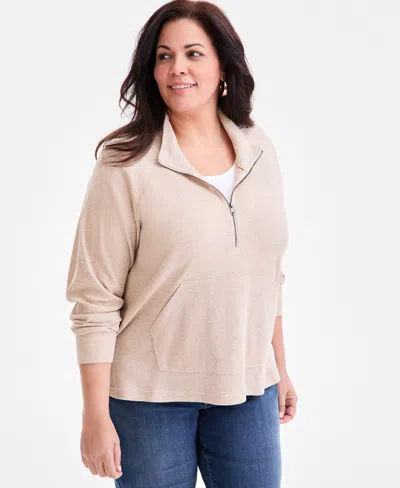 Style & Co Plus Size Waffle-knit Half-zip Top, Macy's Exclusive In Multi