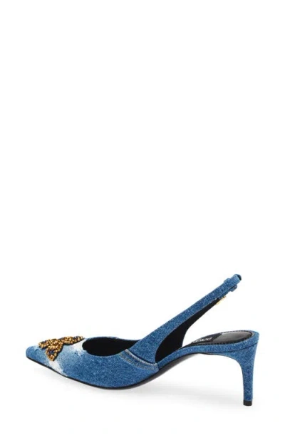 Dolce & Gabbana Denim Patchwork Slingback With Embroidery In Blue