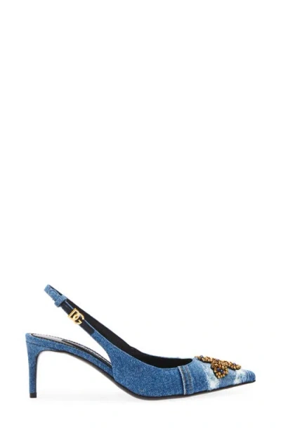 Dolce & Gabbana Denim Patchwork Slingback With Embroidery In Blue