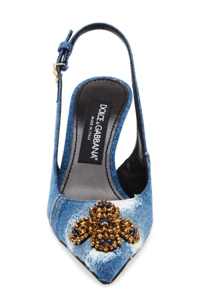 Dolce & Gabbana Denim Patchwork Slingback With Embroidery In Blue