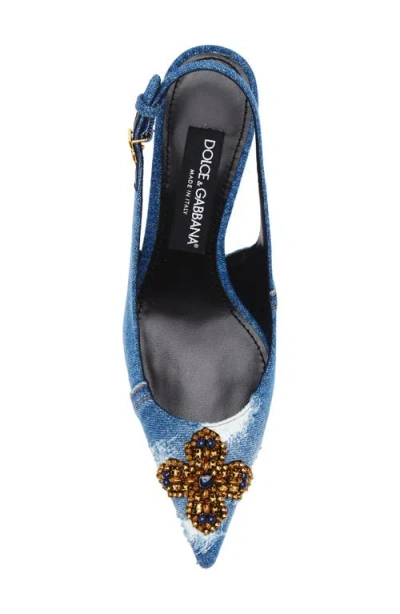 Dolce & Gabbana Denim Patchwork Slingback With Embroidery In Blue
