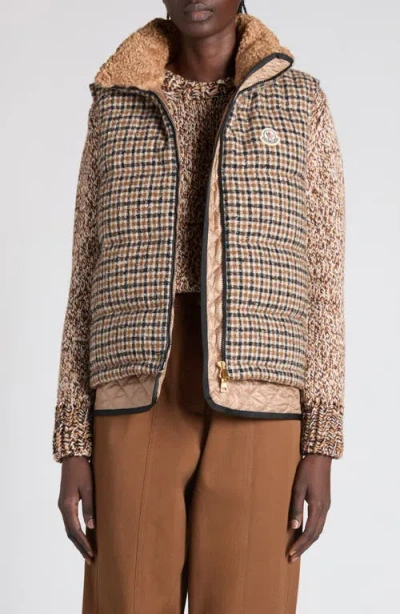 Moncler Touvet Check Down Puffer Vest In Brown