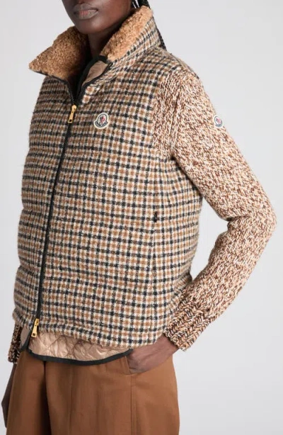 Moncler Touvet Check Down Puffer Vest In Brown