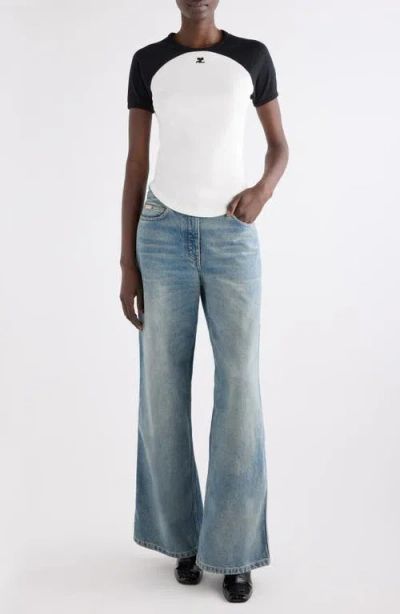 Courrèges Circle Contras T-shirt Woman Black And White In White