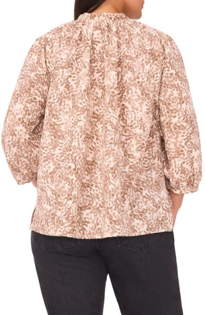 Vince Camuto Plus Size Peasant Split Neck Blouse In Brown