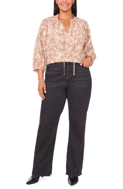 Vince Camuto Plus Size Peasant Split Neck Blouse In Brown