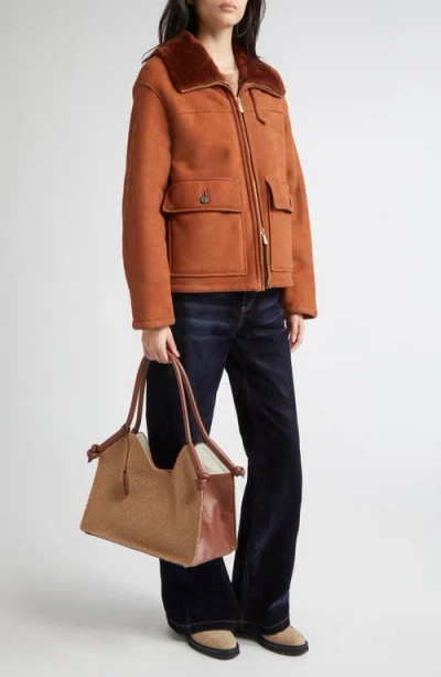 Eleventy Genuine Merino Shearling Aviator Jacket In Brown