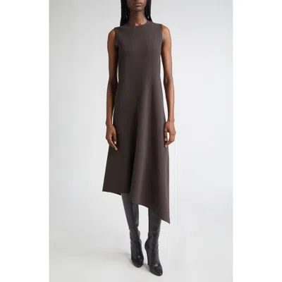 Michael Kors Collection Asymmetric Sleeveless Wool Stretch Crepe Shift Dress In Gray