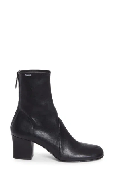 Miu Miu Stretch Leather Bootie In Black