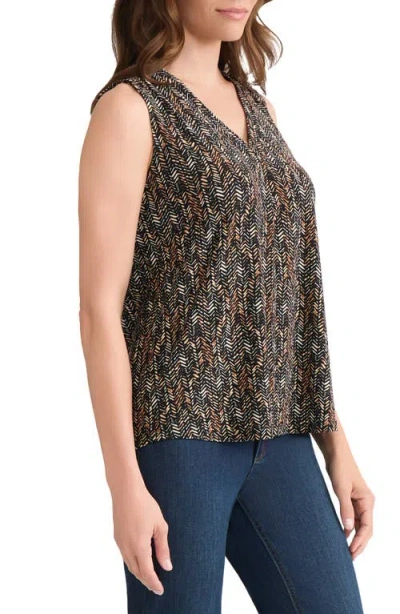 Jones New York Geo Print Pleated V-neck Shell In Multi