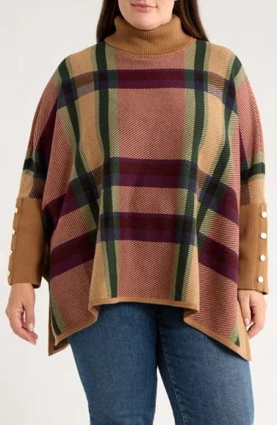 Jones New York Plus Size Plaid Drop-shoulder Button-cuff Sweater In Multi