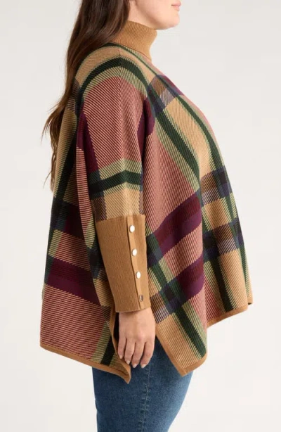 Jones New York Plus Size Plaid Drop-shoulder Button-cuff Sweater In Multi