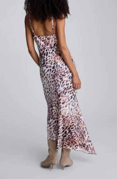 Kenneth Cole Printed Satin Asymmetric Hem Cowl Front Dress In Multi