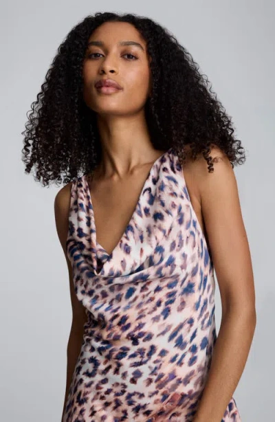 Kenneth Cole Printed Satin Asymmetric Hem Cowl Front Dress In Multi