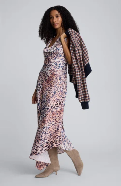 Kenneth Cole Printed Satin Asymmetric Hem Cowl Front Dress In Multi